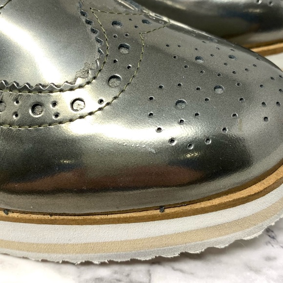 Contigo Italy Patent Leather Platform WingTip Oxfords 38 Metallic Minimalist - Picture 11 of 16